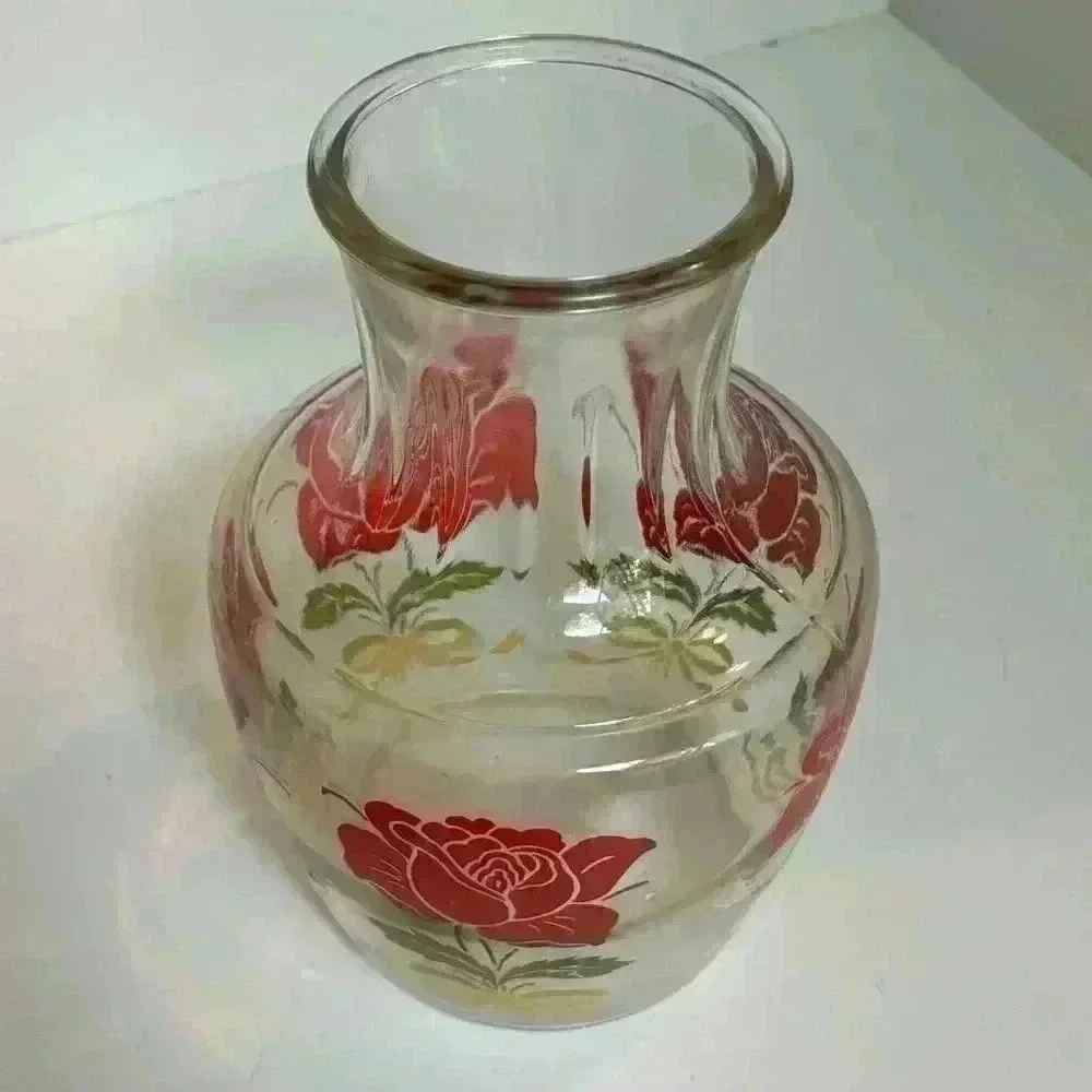 Vintage Anchor Hocking red roses  carafe / juice pitcher - Picture 5 of 7